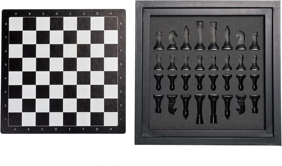Lumina Monochrome Black and White Chess Set, Anti-Broken Resin Weighted Chess Pieces with 11" Walnut Wooden Chess