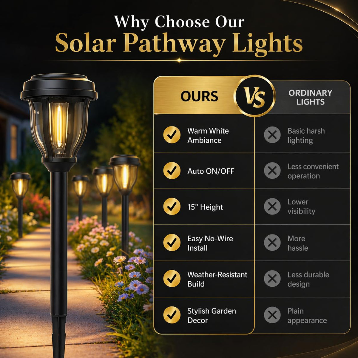 12 Pack Solar Lights Outdoor, Solar Pathway Lights Auto On/Off Waterproof Garden Landscape Lighting for Path, Yard