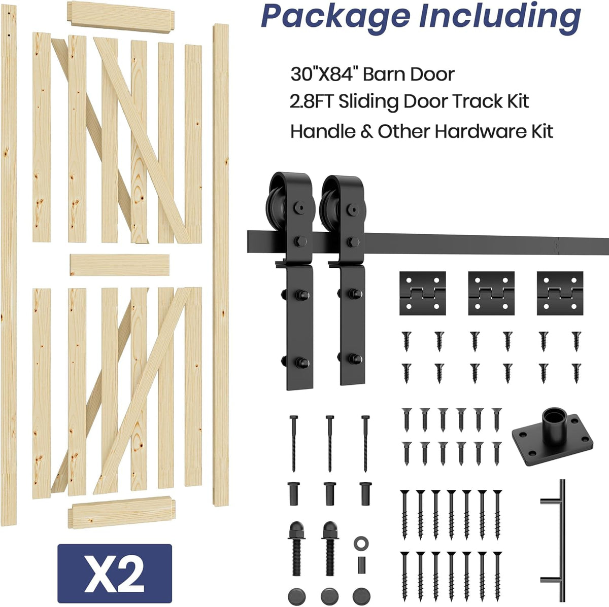 30in x 84in Bifold Barn Door with Hardware Kit, Unfinished Solid Pine Wood Folding Closet Door for Bedroom or Wardrobe