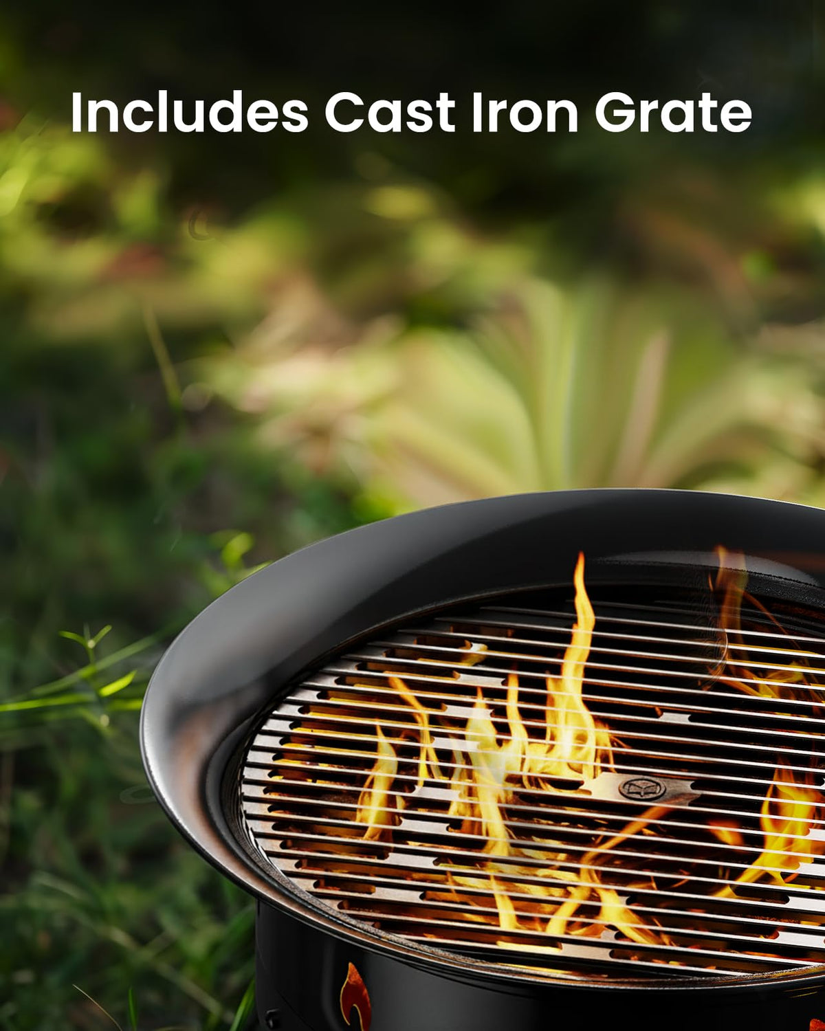 21 Inch Propane Fire Pit with Grill Grate, Folding Legs, 58, 000 BTU, Black, Metal, Round, Compatible with Propane