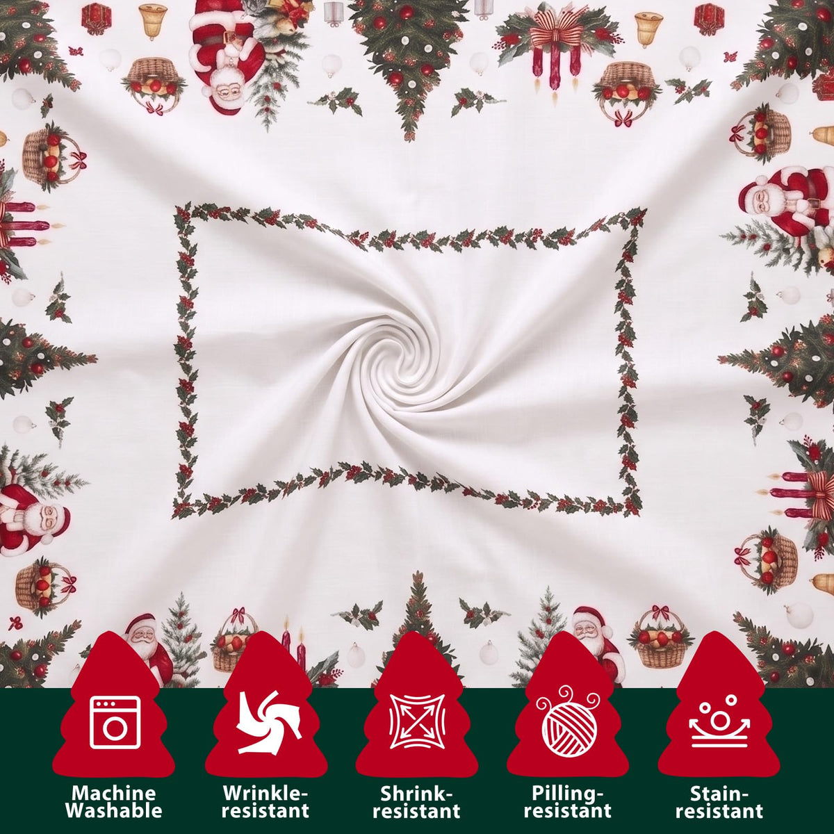 Christmas Tablecloth Santa Claus & Tree Print, 60 x 84 Inches