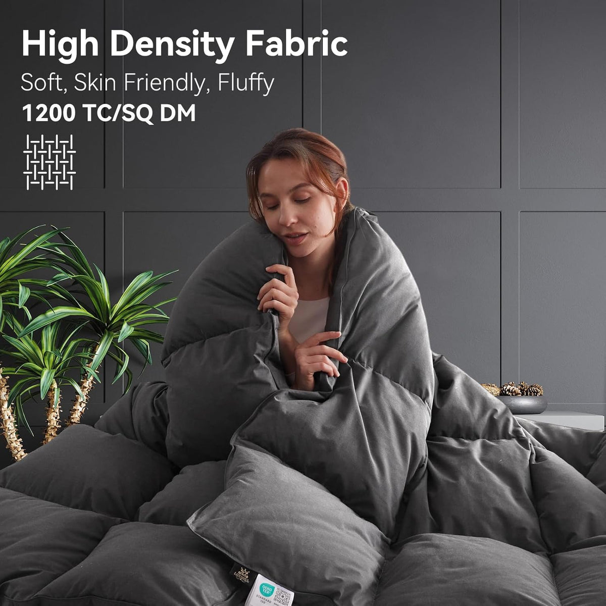 Goose Feather Down Fiber Comforter, 100% Organic Cotton Fabric Duvet Insert,1200TC,750+Fill Power