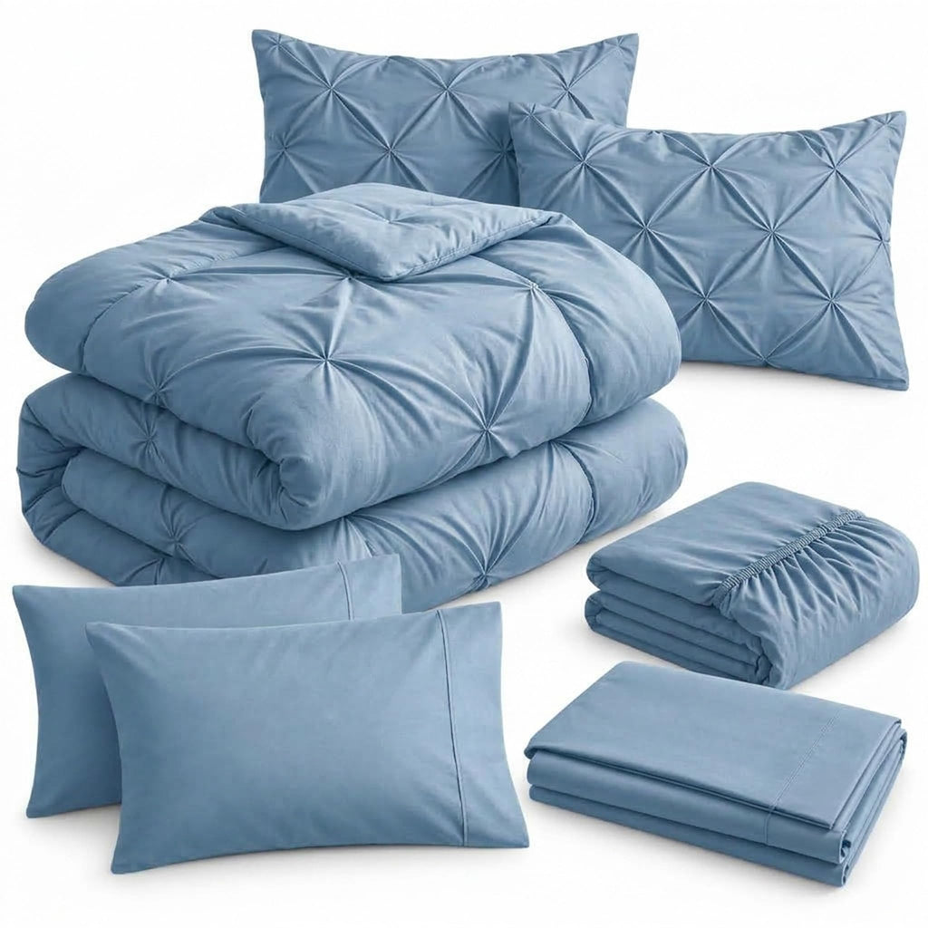 California King Comforter Set, 7 Pc Bed in a Bag - French Blue