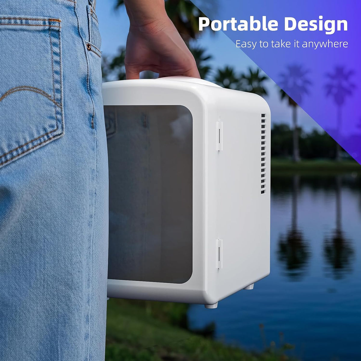 Mini Compact Refrigerator with Gaming Light, 4L Capacity/6 Cans Portable Mini Fridge, for Bedroom,Car,Office and Dorm