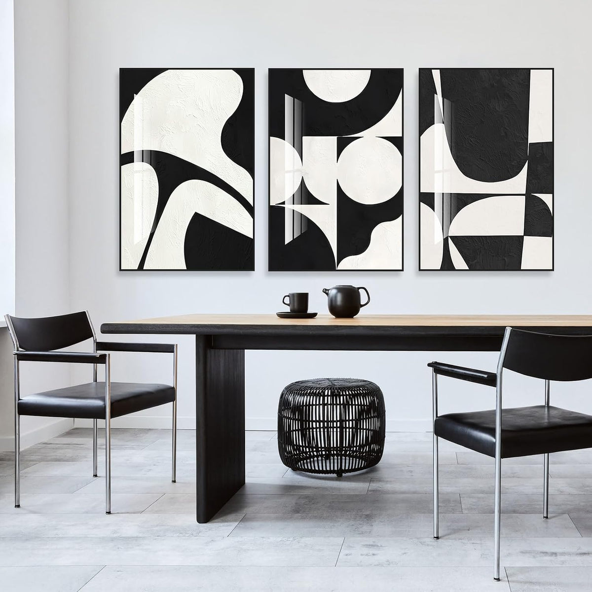 Modern Abstract Wall Art Large Geometric Canvas Paintings Bedroom and Bathroom High Gloss Black and White Minimalist