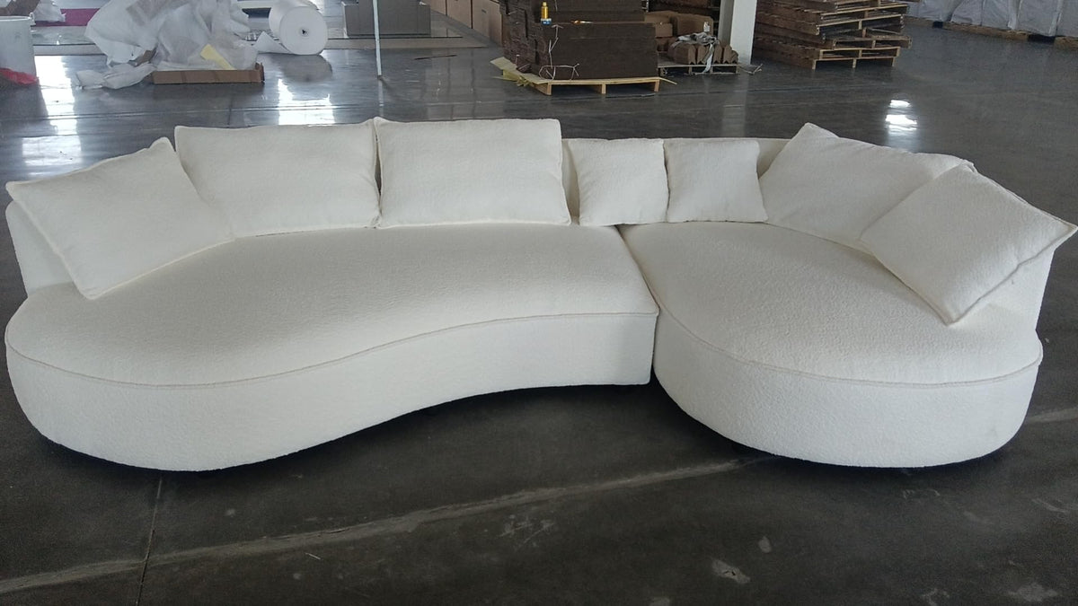 124.8" Boucle Curved Sofa Cloud Couch, Modern Curved Upholstered Sofa with Pillows, 3-Seat Sofa Couch Apartment