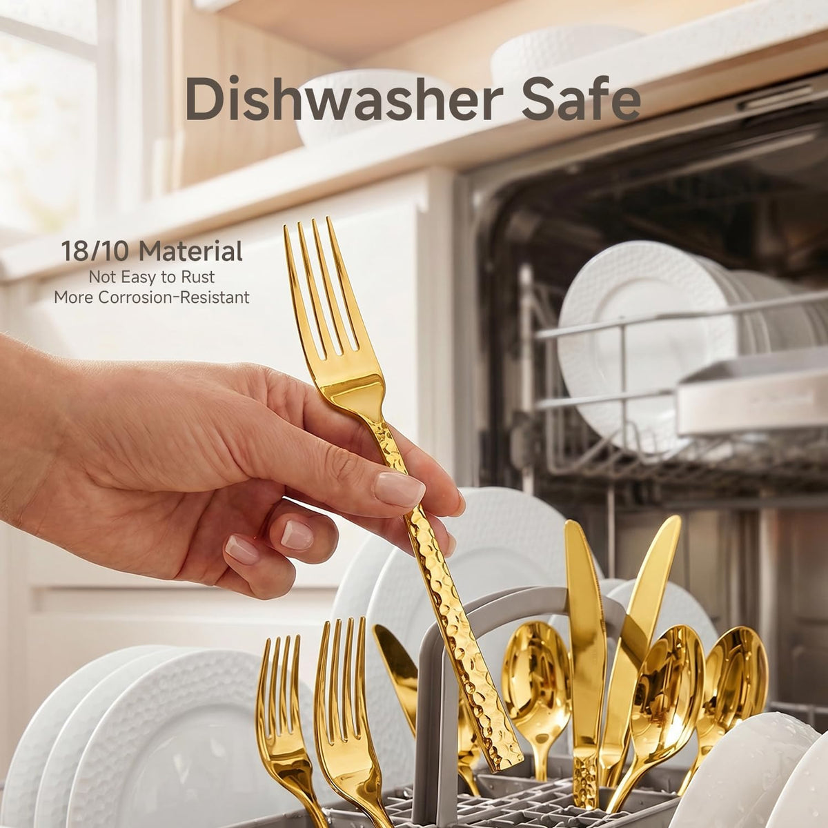 20 Piece Gold Silverware Set, 18/10 Stainless Steel Hammered Flatware for 4