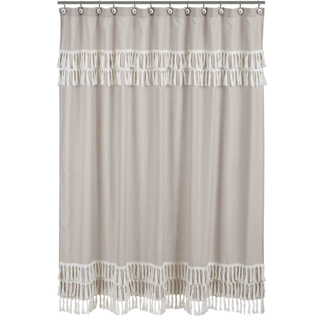 Boho Bohemian Bathroom Fabric Bath Shower Curtain - Solid Taupe Beige Ivory Cream Off White Linen Farmhouse Shabby