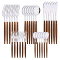 Stainless Steel Silverware Set Wooden Effect Handle Flatware