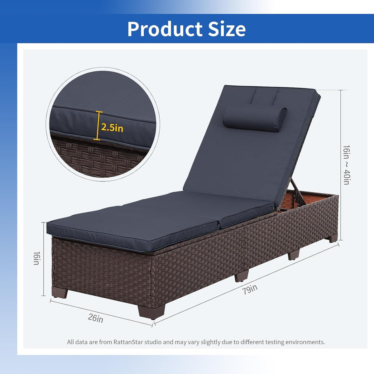 Outdoor Chaise Lounge Set of 2 Brown Wicker Patio Chaise Lounge Chairs Pool Lounge Chairs Multi-Angle Adjustable