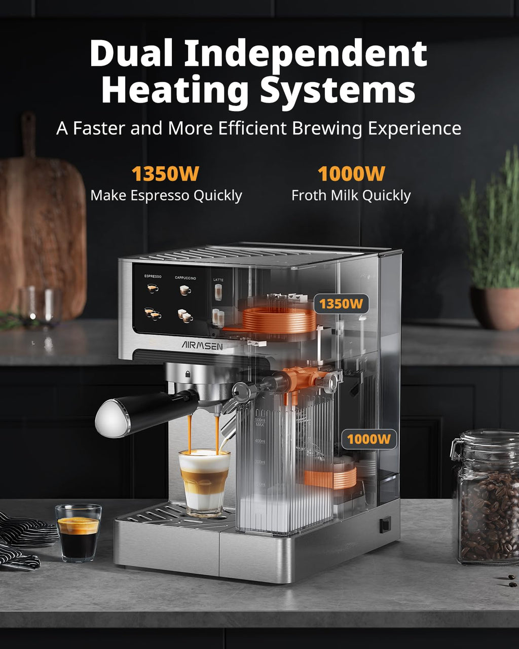 20 Bar Espresso Machine with Automatic Milk Frother, Cappuccino & Latte Coffee Maker with Quick Brew Dual Boiler