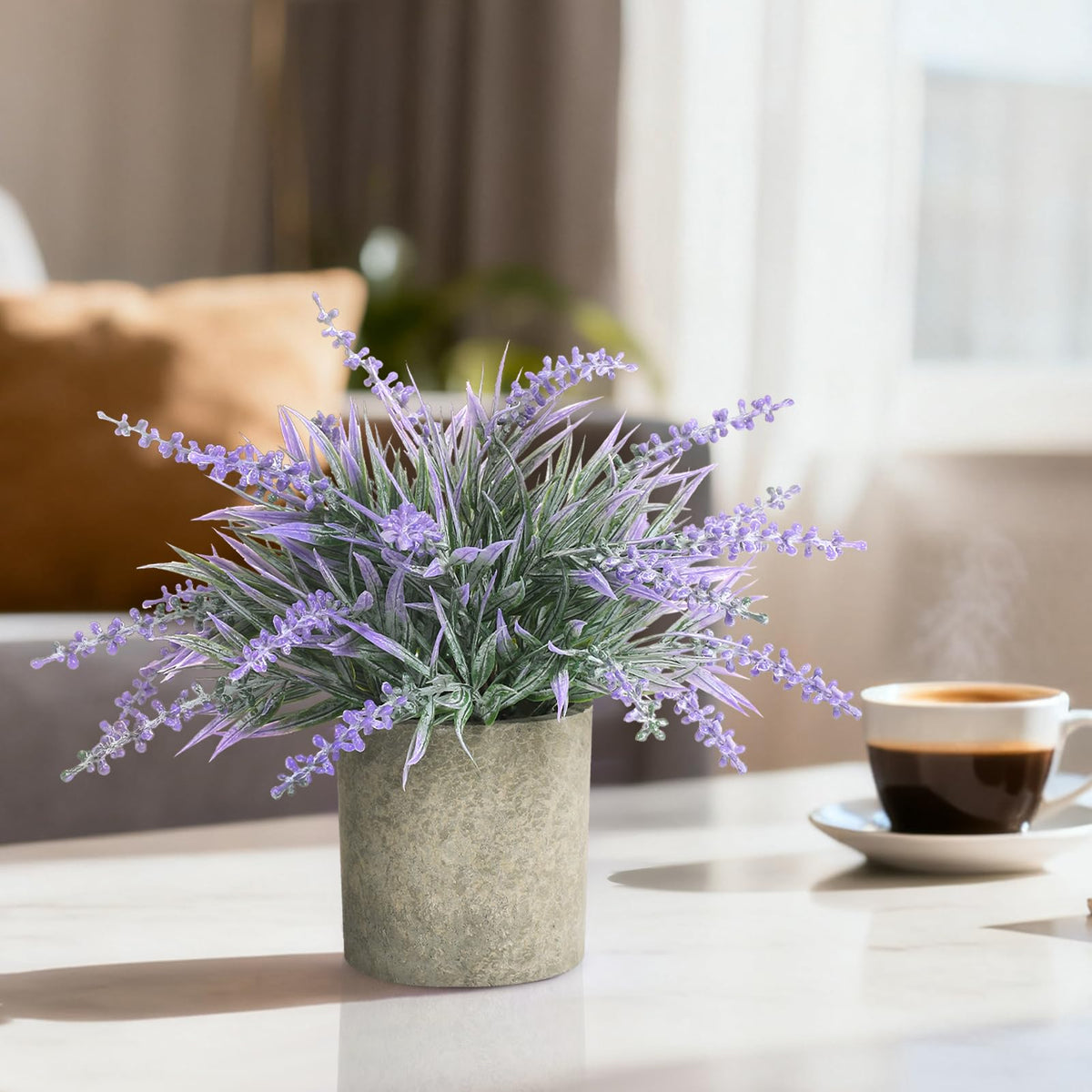 2 Pack Small Artificial Lavender Plant in Pots - Faux Lavender Flowers Decor - Fake Flowers Purple Decor Plant Potted