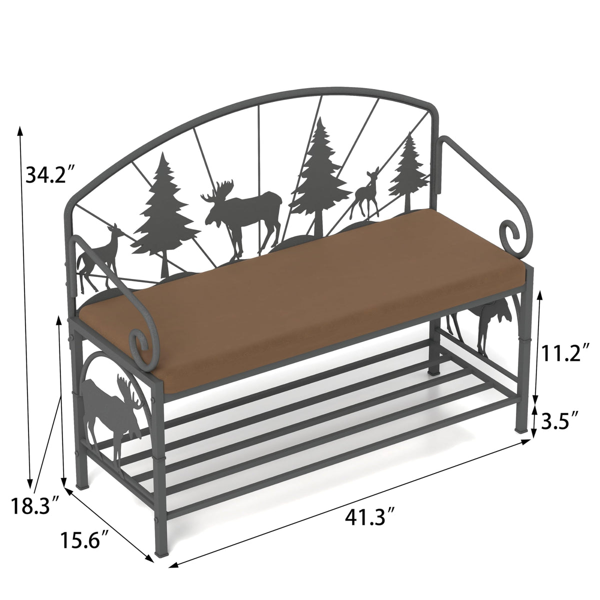 Metal Entryway Storage Bench with Cushion, Rustic Country Style