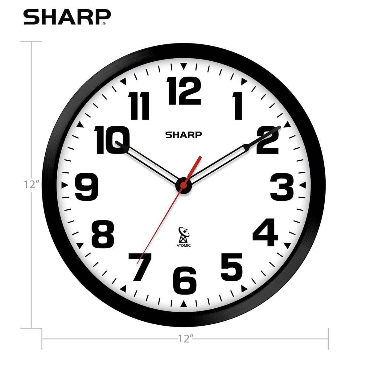 Inspired Nelson Style 12-Inch Atomic Wall Clock, Battery Operated, White with Black Frame