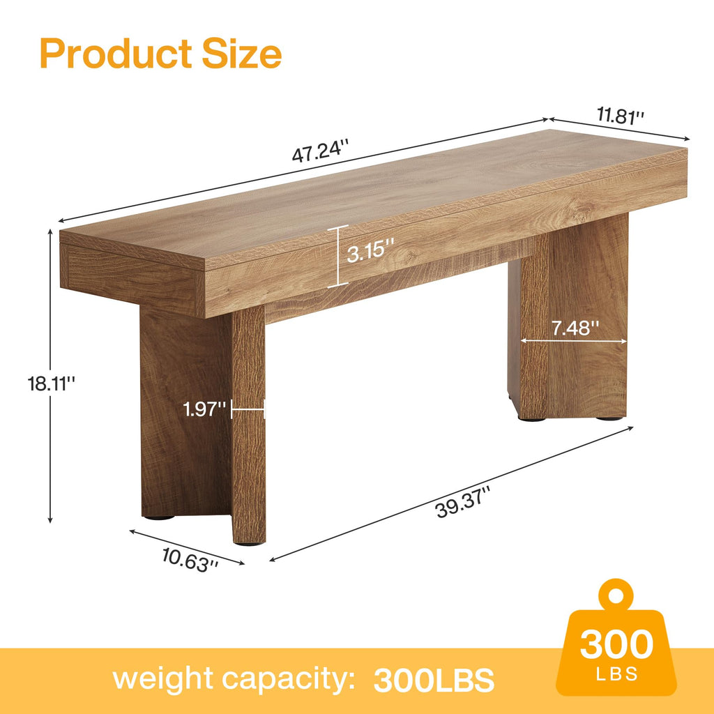 47" Wooden Entryway Bench, Farmhouse Indoor End of Bed Bench, Long Table Benches Seat, Foyer, End of Bed (Rustic