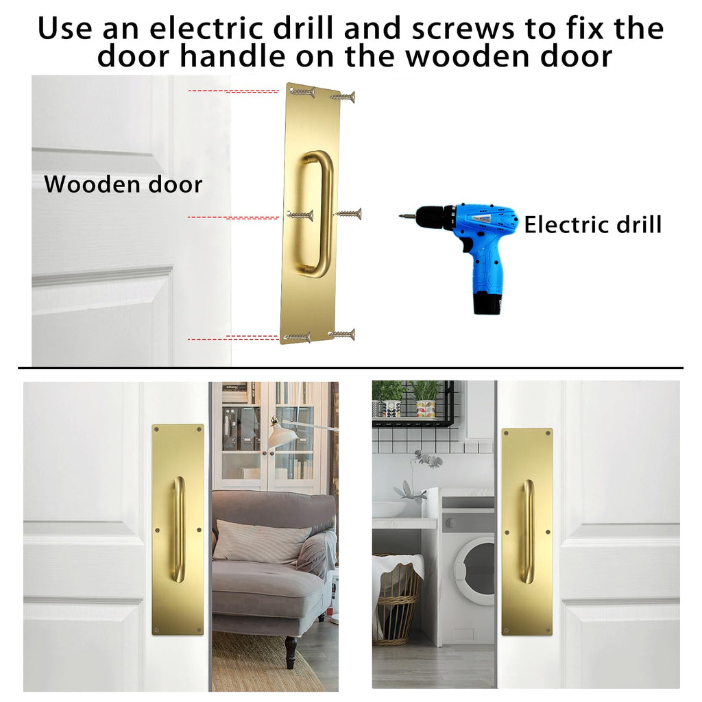 1 Set 16" Stainess Steel Door Handle Pull Push Plate Handles,Gold