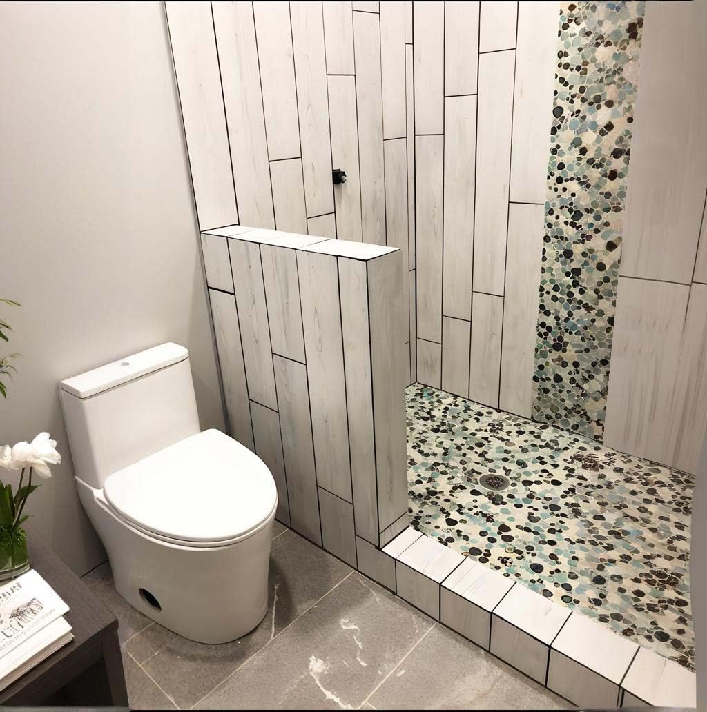 Ceramic Pebble Mosaic Tile, Aqua Cream Coffee, 5 Sq Ft