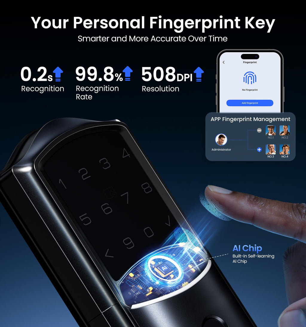 WiFi Smart Lock Fingerprint Keyless Entry Deadbolt Matte Black