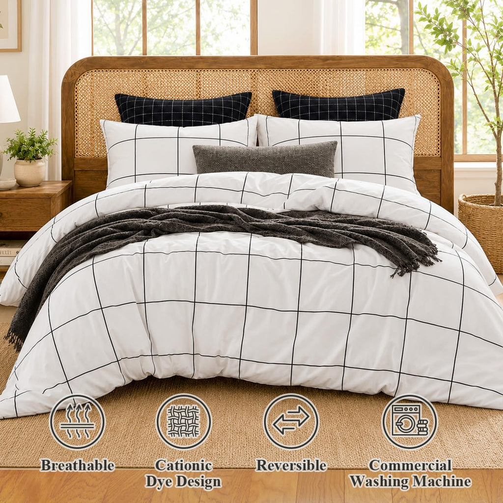 Gingham Comforter Set 3 Pieces, Black White Plaid Bedding