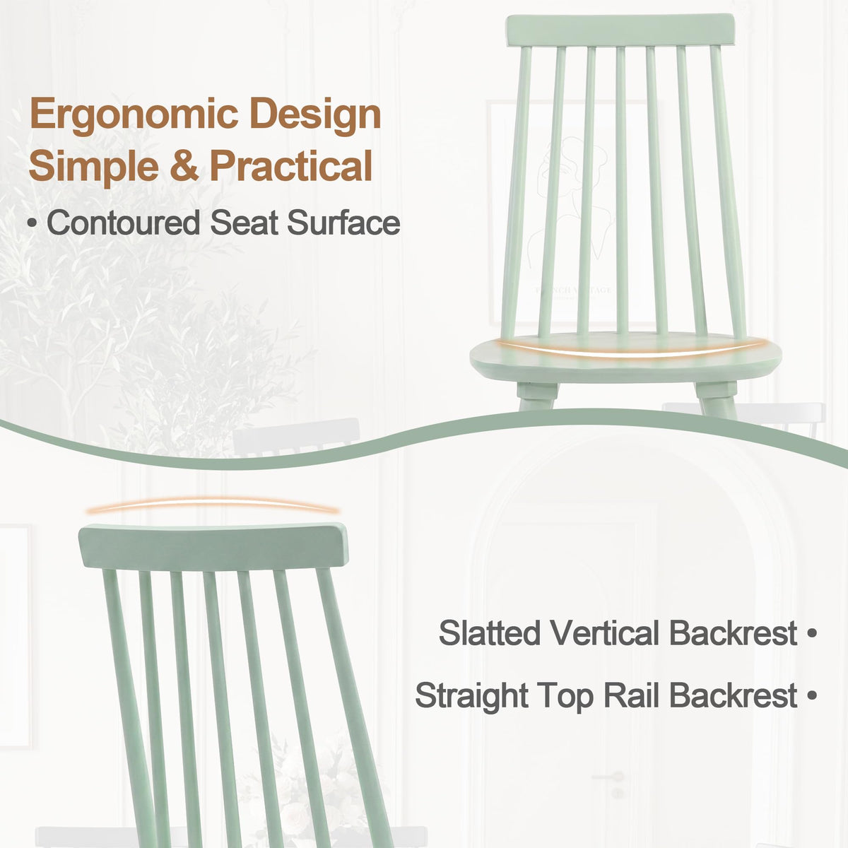 Wood Dining Chairs Set of 6, Mint