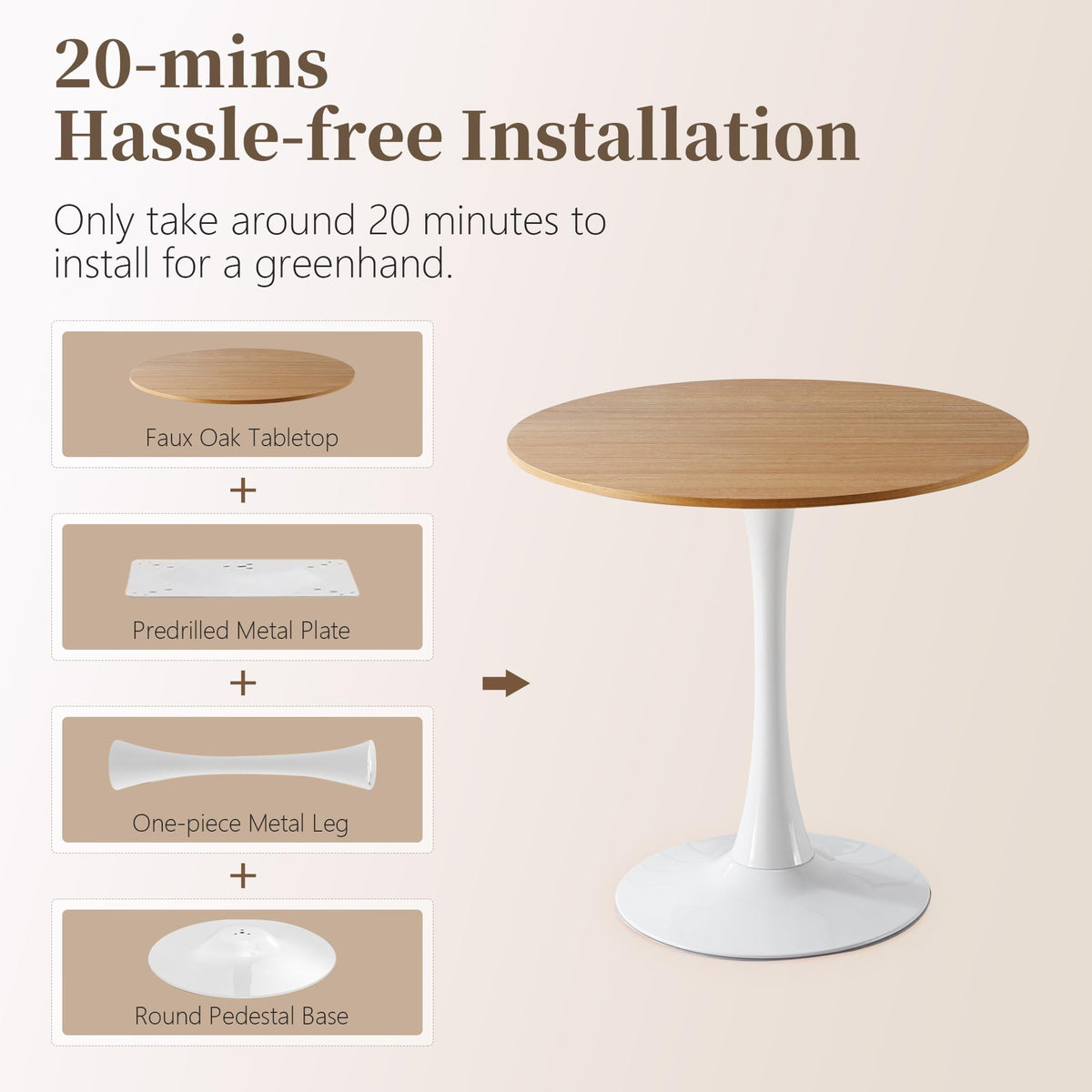 Inspired Saarinen Style 31.5" Round Dining Table, Mid-Century Tulip Table with Metal Pedestal Base, Modern Leisure Table for Small Space