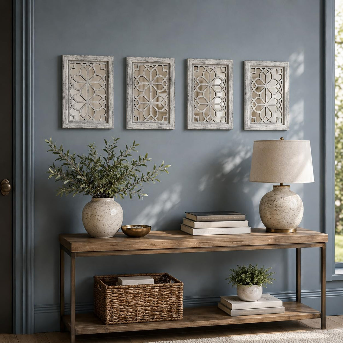 Set of 4 11x15 Inch Rectangular Shatterproof Grey Decorative Wall Mirrors, Boho Farmhouse Rustic Vintage Accent