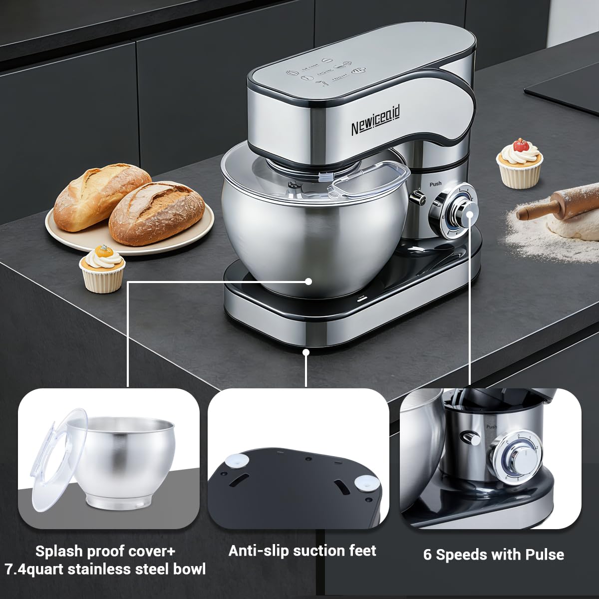 Stainless Steel 6-Speed 7.4QT Stand Mixer