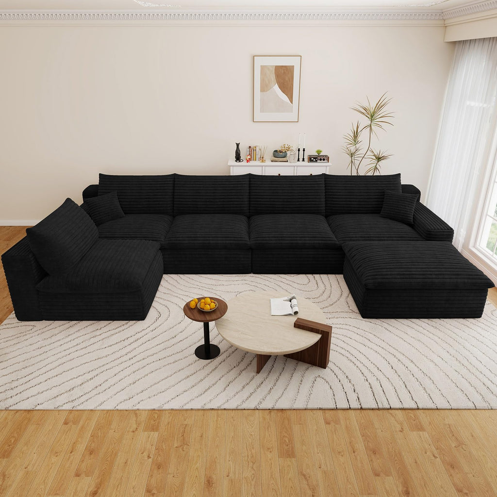136" Cloud Couch Modular Sectional Sofa, U-Shape Boneless Couch with Deep Seat, Modern Corduroy 5-Seater with