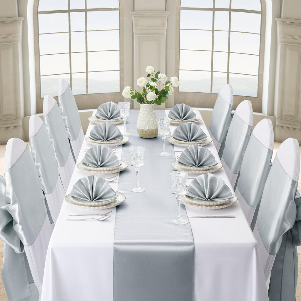 Silver Satin Table Runner, 12x108 Inches, 12 Pack