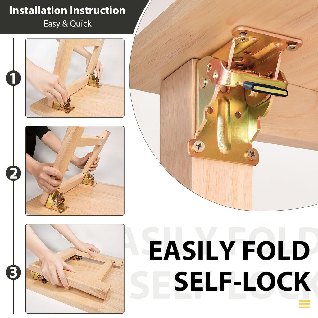4 Pack Folding Brackets, Self-Lock Hinge with Screws for Folding Table Legs, Lock Extension Support Bracket Bed Legs