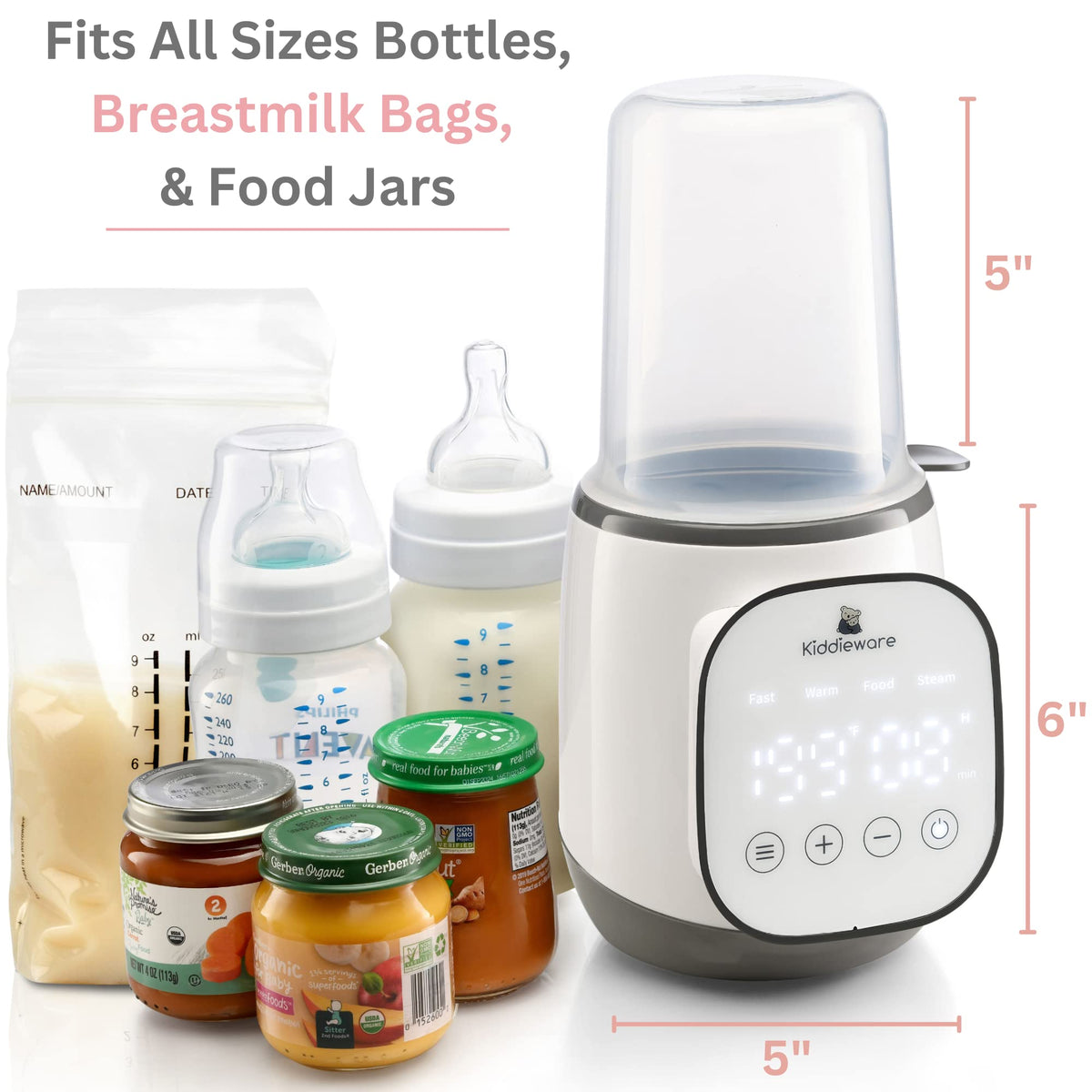 Baby Bottle Warmer for Breastmilk - 5-in-1 Feeding Bottle Warmers for all Bottles, Food Jars, and Breastmilk Bags