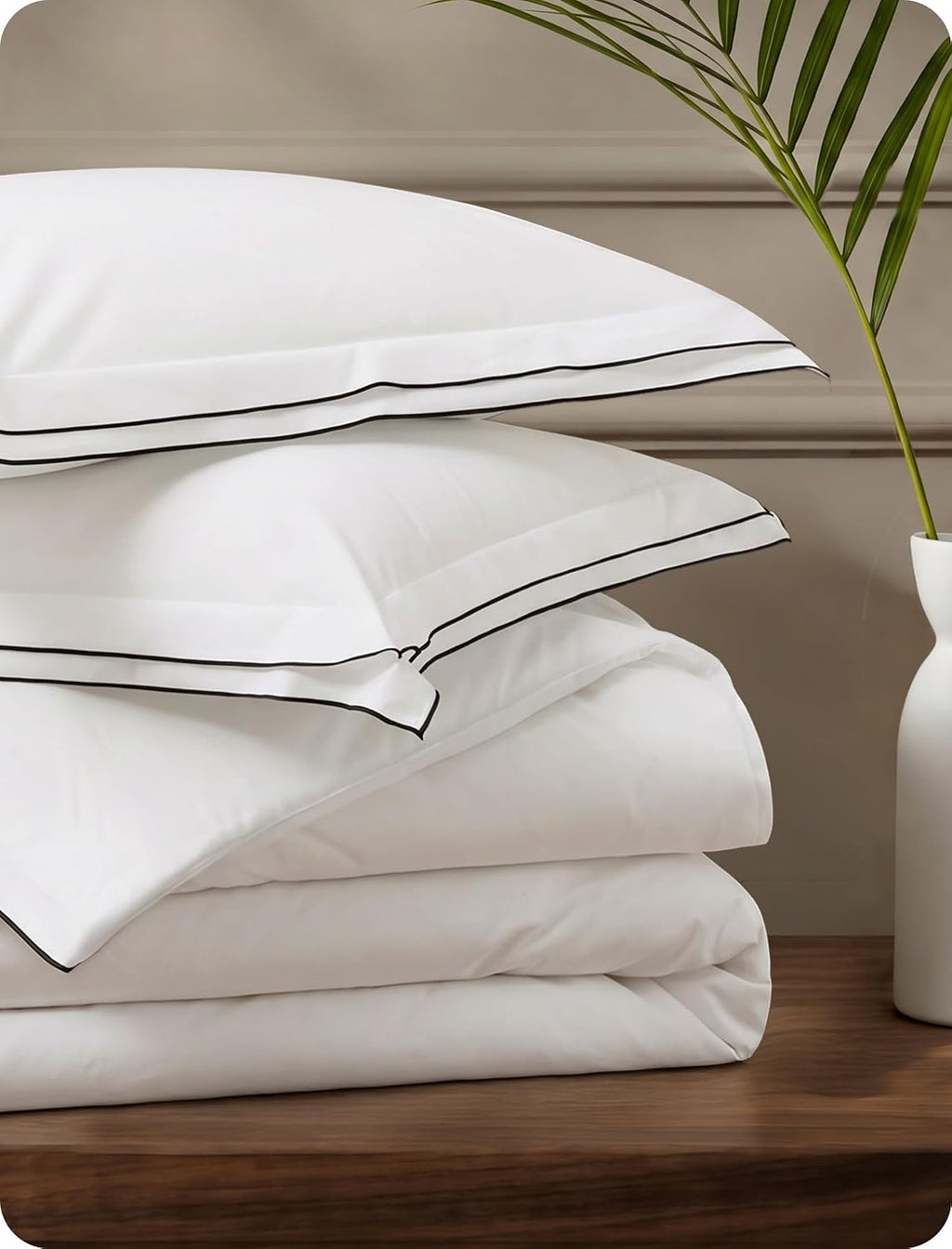 PureWoven 100% Cotton Percale Duvet Cover Queen, Leaf Edge, White