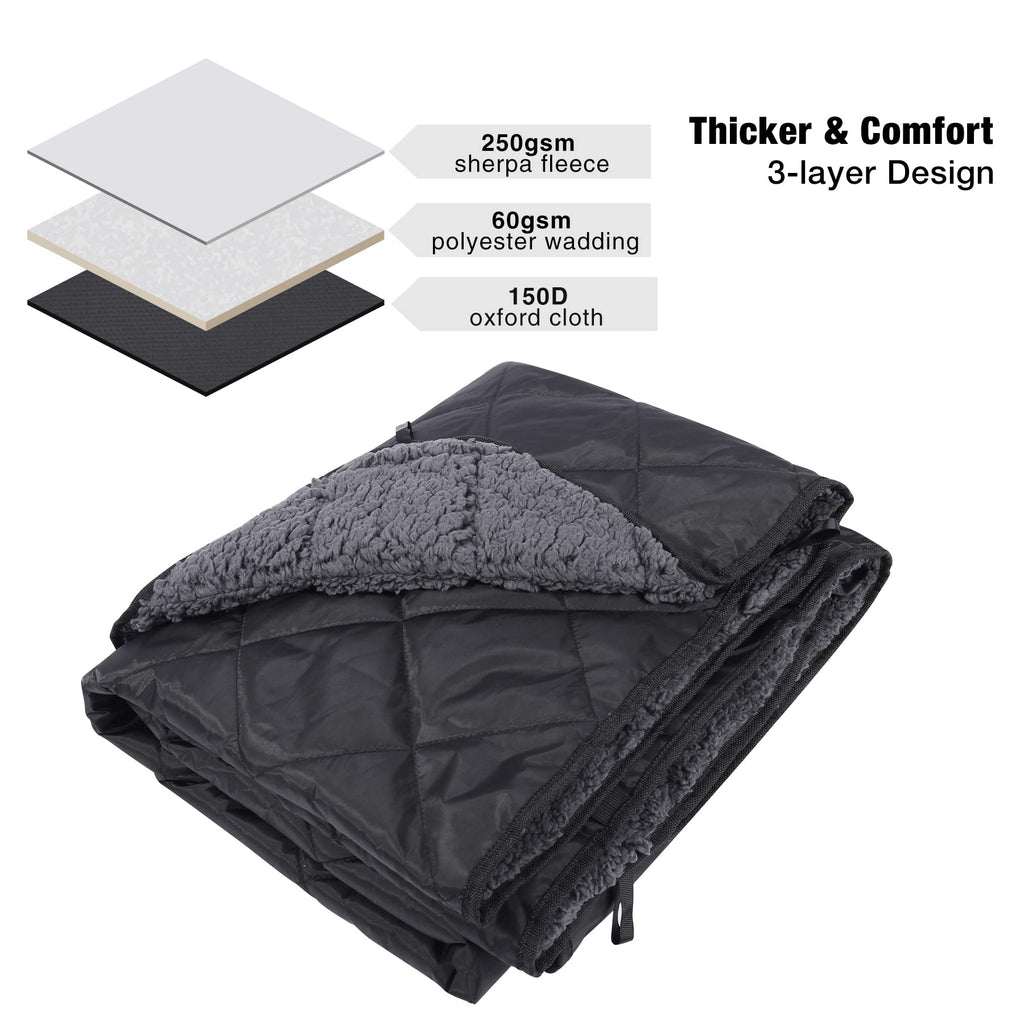 Large Camping Blanket with Sherpa Lining, Black 59"x50"
