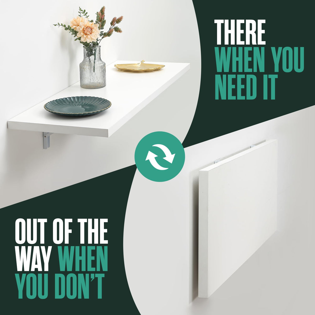 Wall Mounted Desk, Murphy Desk, Wall Mounted Folding Table, 48x16 White