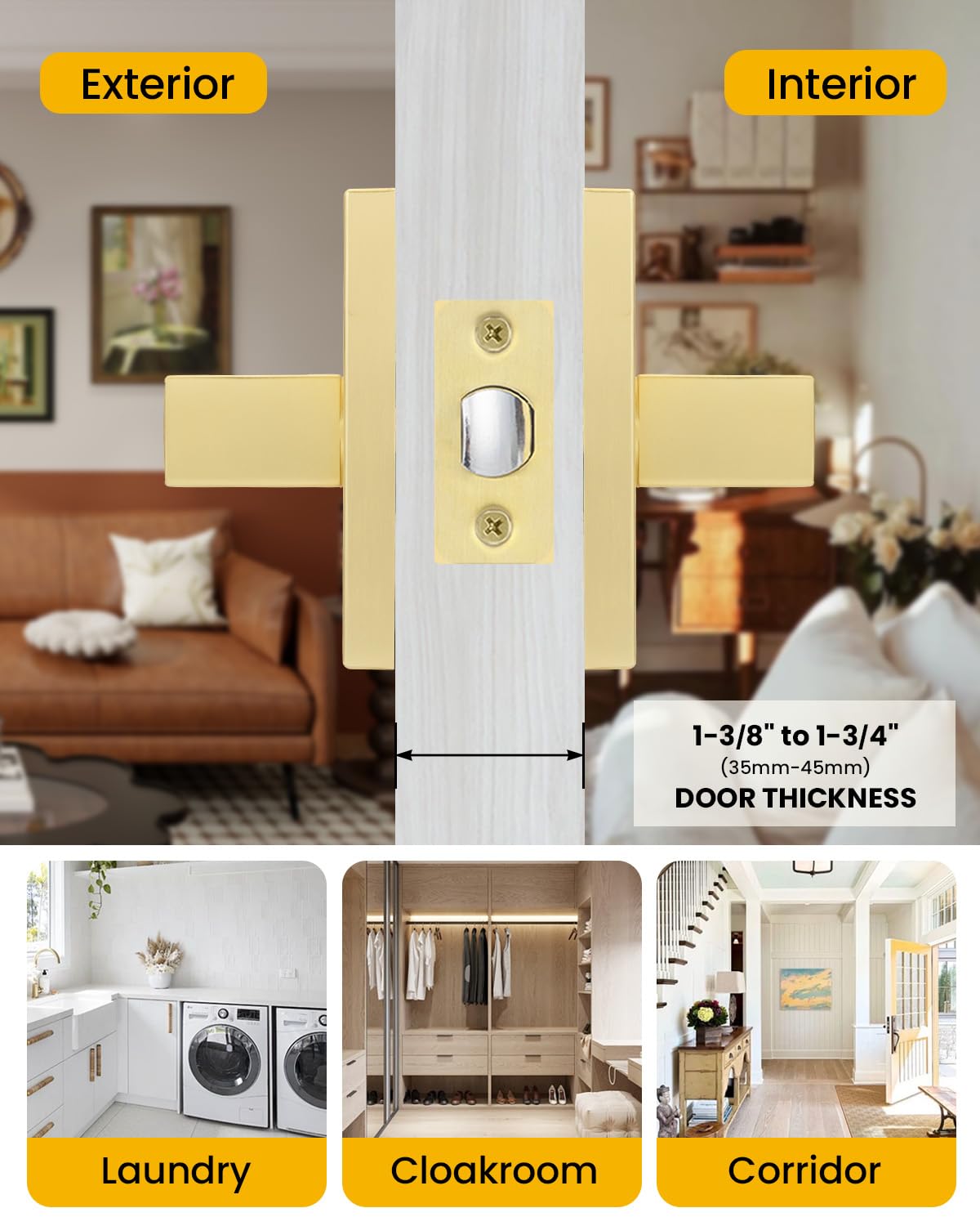 Gold Passage Door Handles, Hall Closet Handles 1 Pack