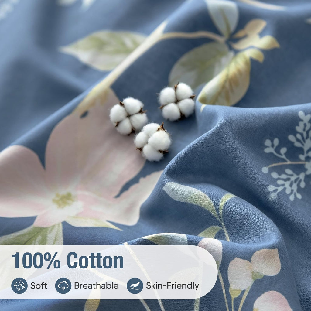 100% Cotton Duvet Cover, Navy Coastal Bloom Pattern
