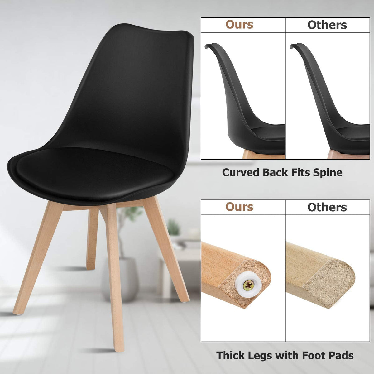 Inspired Saarinen Style Set of 4 Modern Dining Chairs, High Backrest Kitchen Chairs, Elegant Mid Century Side Chairs w/Padded Seat, Solid