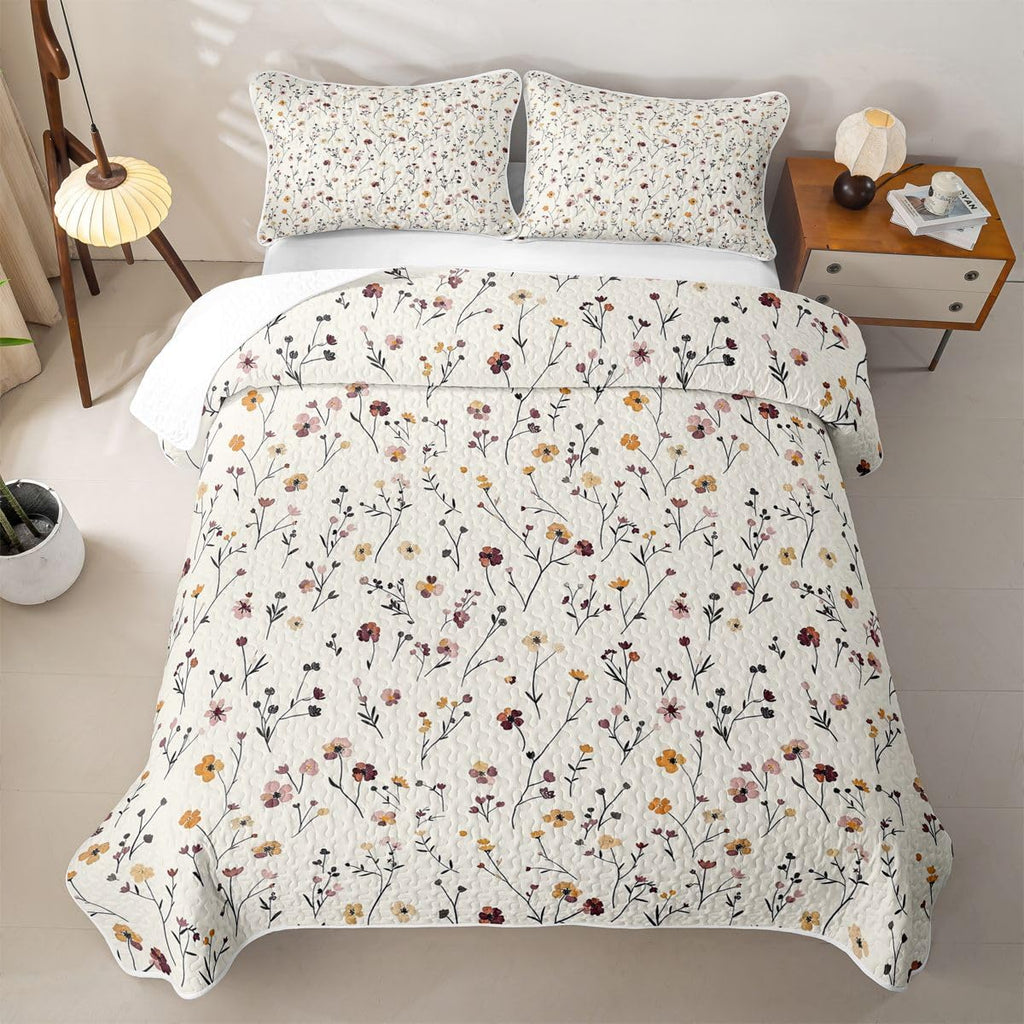 Spring Floral Quilt Set Wildflower Spring Summer Quilt Bedding Modern Minimalist Bedspread Coverlet Rustic