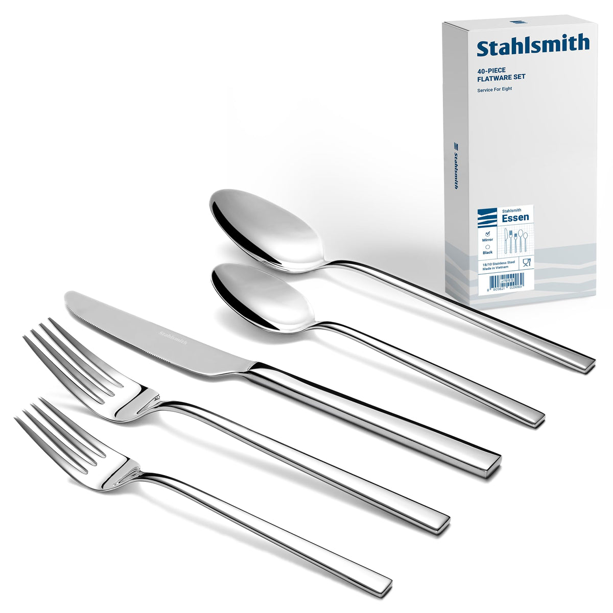 40-Piece Durable 18/10 Silverware Set, Stainless Steel Flatware (Essen)