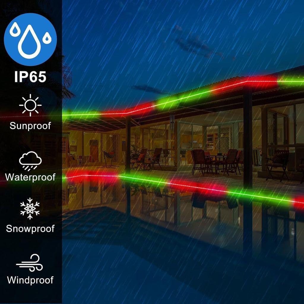 Christmas Rope Lights Outdoor, 50Ft 600 LED Red and Green String Lights, Waterproof Tube Light Plug in 8 Modes Timer