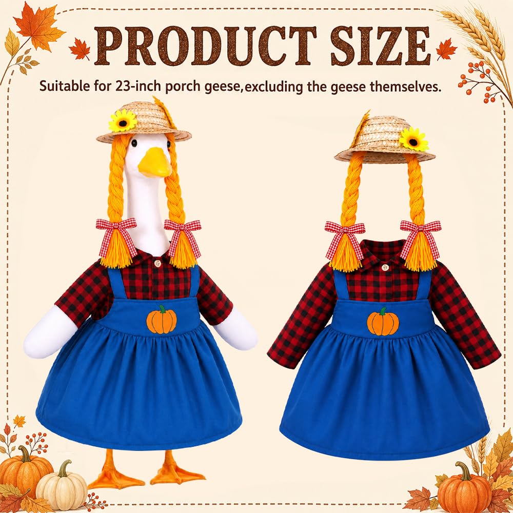 Fall Porch Goose Outfits Pumpkin Dress for 23" Plastic Cement Porch Goose Statue for Harvest Autumn Girl Outdoor