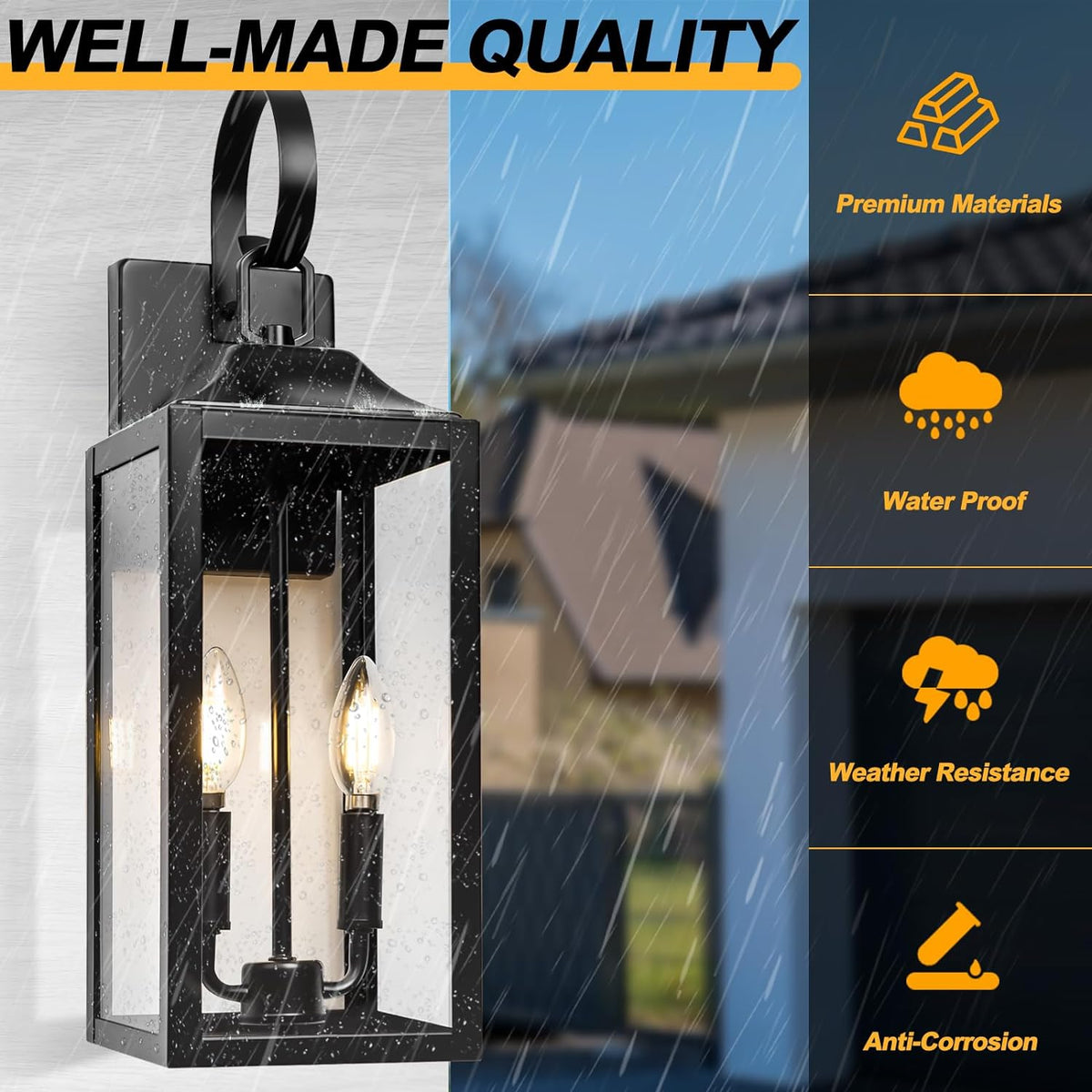 19" Large Outdoor Wall Lights - Black Outside Wall Mounted Light Fixture - Set of 2