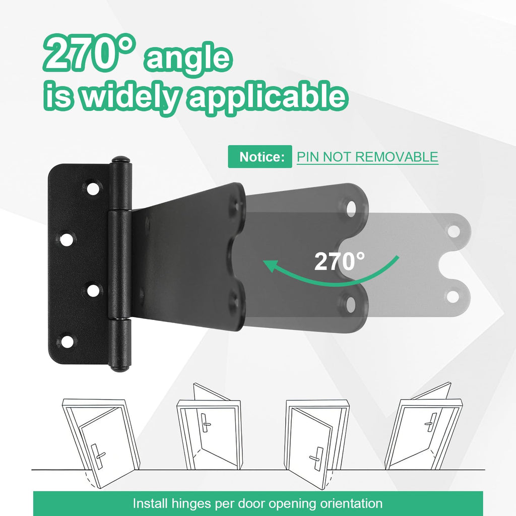 6" Gate Hinges, 280 Lbs Capacity, Matte Black, 4 Pack Heavy Duty Hinge