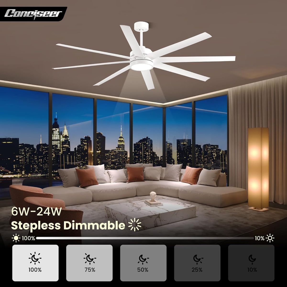 72" Outdoor Ceiling Fan with Light & Remote