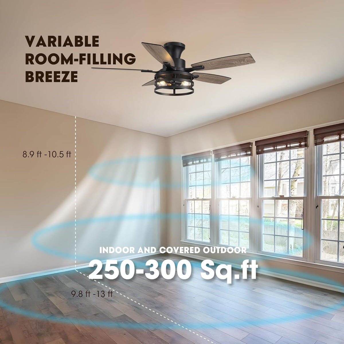 42 Inch Flush Mount Ceiling Fans with Lights and Remote Control, Farmhouse Ceiling Fan with LED Lighting