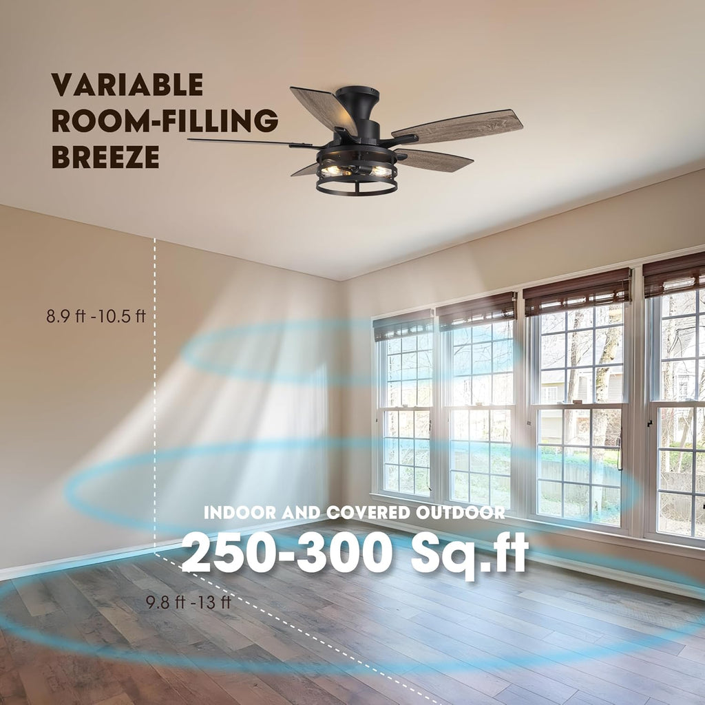 42" Flush Mount Ceiling Fan with Light & Remote