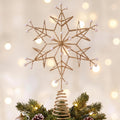 12.6 Inch Snowflake Christmas Tree Topper, Golden Glitter with Pearl