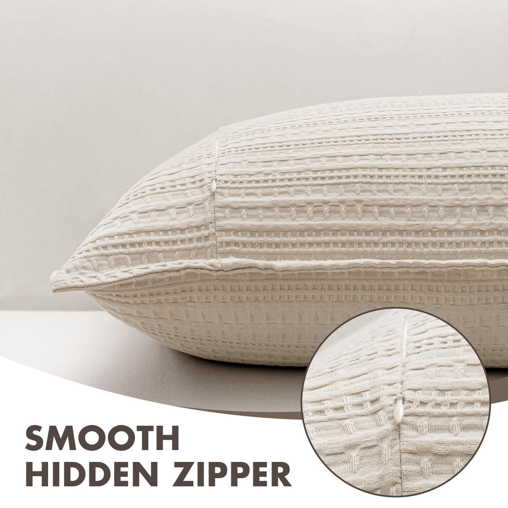 Waffle Pillow Shams Standard Size 20x26 Oatmeal 2 Pack No Insert