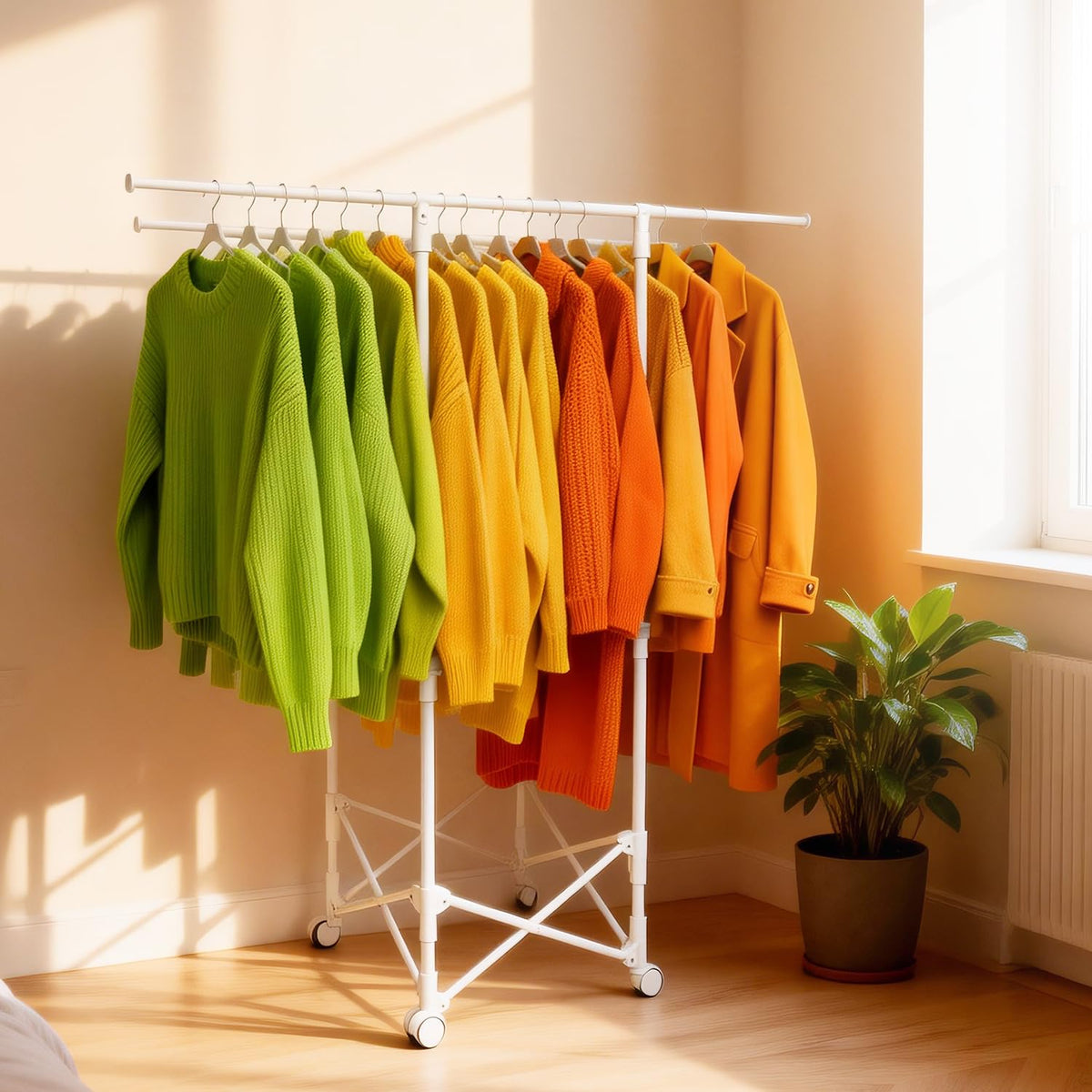 Clothes Rack, Rolling Clothes Drying Rack for Hanging Clothes Portable Foldable Laundry Rack for Air Drying Clothing