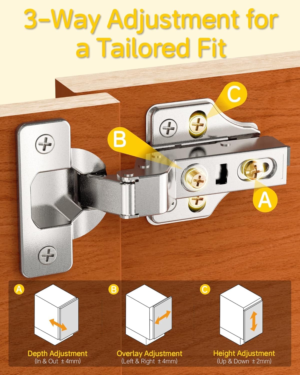 60 Pack Inset Soft Close Cabinet Hinges, Stay at Will 105° Concealed Hinge, Smooth Slow Self Closing, 3D Adjustment